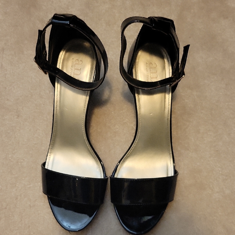 a.n.a Black Patent Heels with Ankle Strap